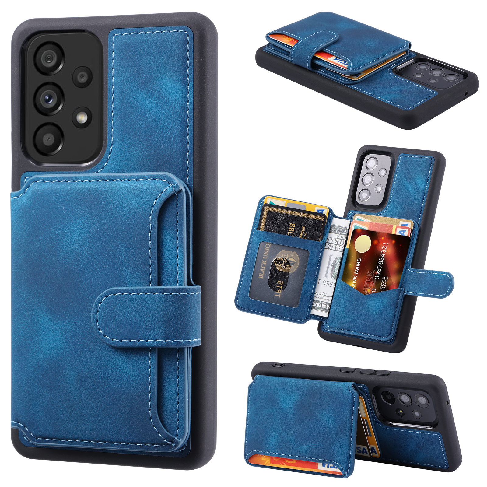 

Für Samsung Galaxy A53 5G RFID Blockierende Leder+tpu Telefon Hülle Wallet Kickstand Smartphone Cover - Navy Blau, Samsung Galaxy A53 5G