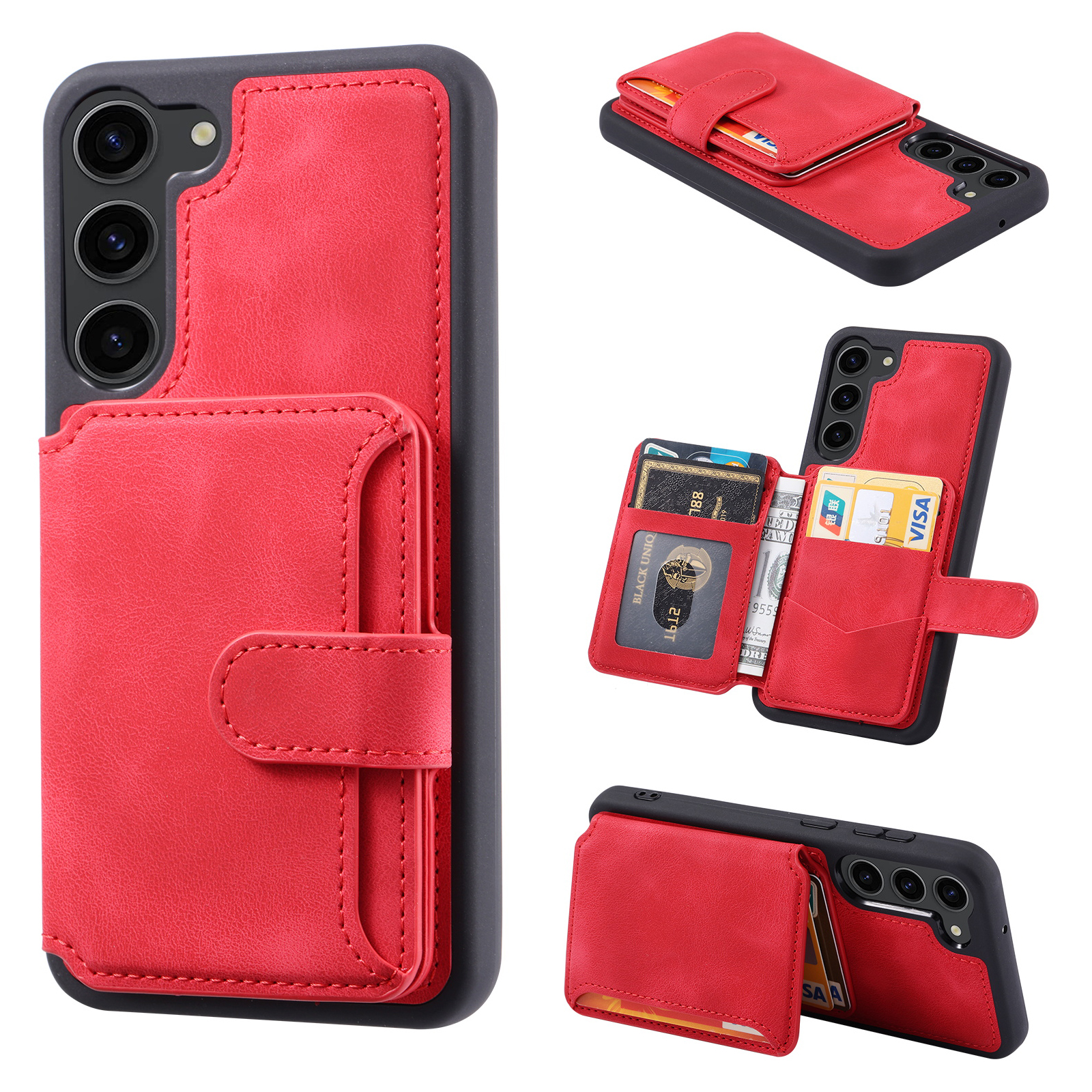 

Für Samsung Galaxy S23+ Telefonhülle RFID Blocking Kick -stand -wallet -telefon Leder+ Tpu -telefonabdeckung - Rot, Galaxy S23+