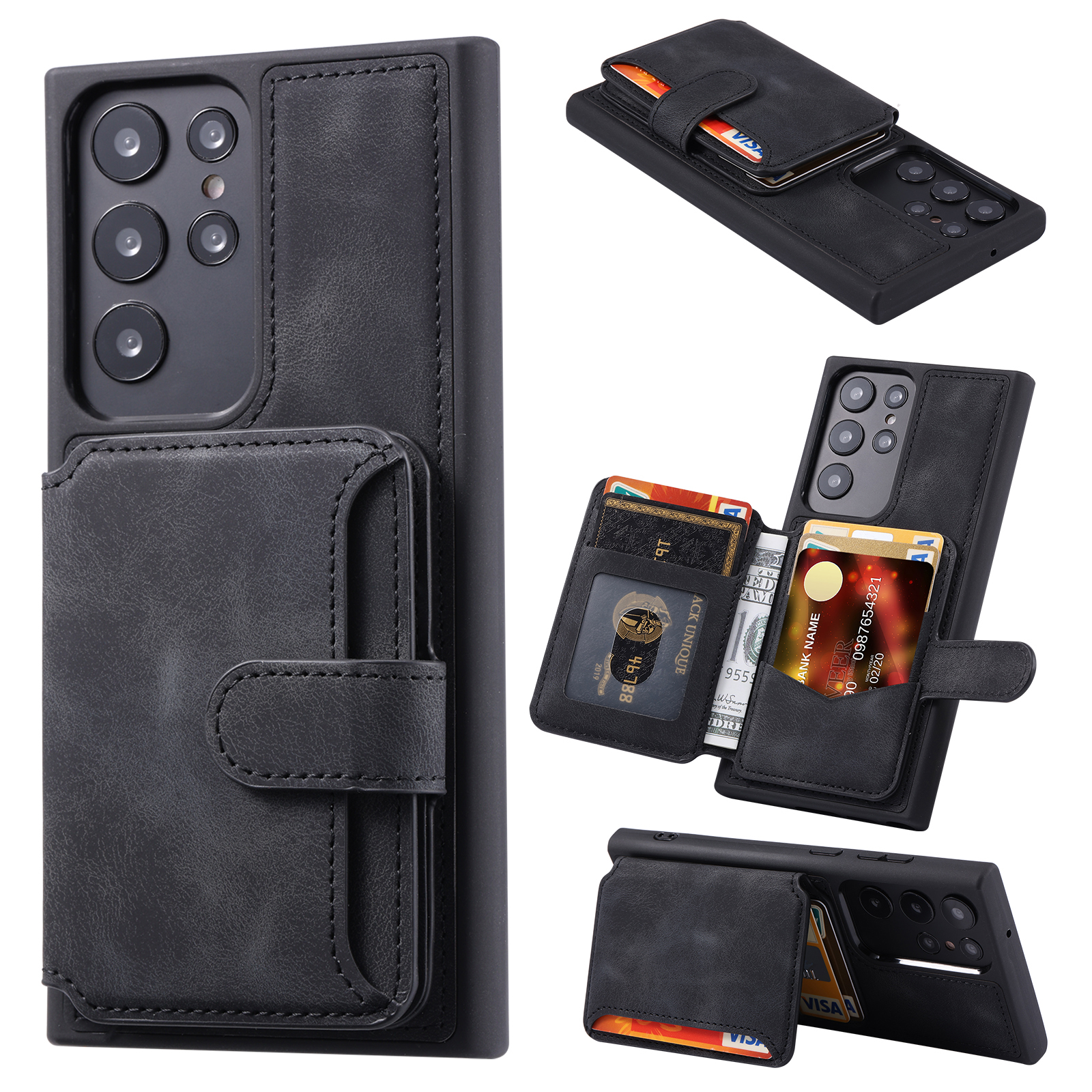 

Für Samsung Galaxy S23 Ultra Kick -stand -leder -mit TPU -telefonhülle RFID -blockierungsbrieftaschenabdeckung - Schwarz, Galaxy S23 Ultra