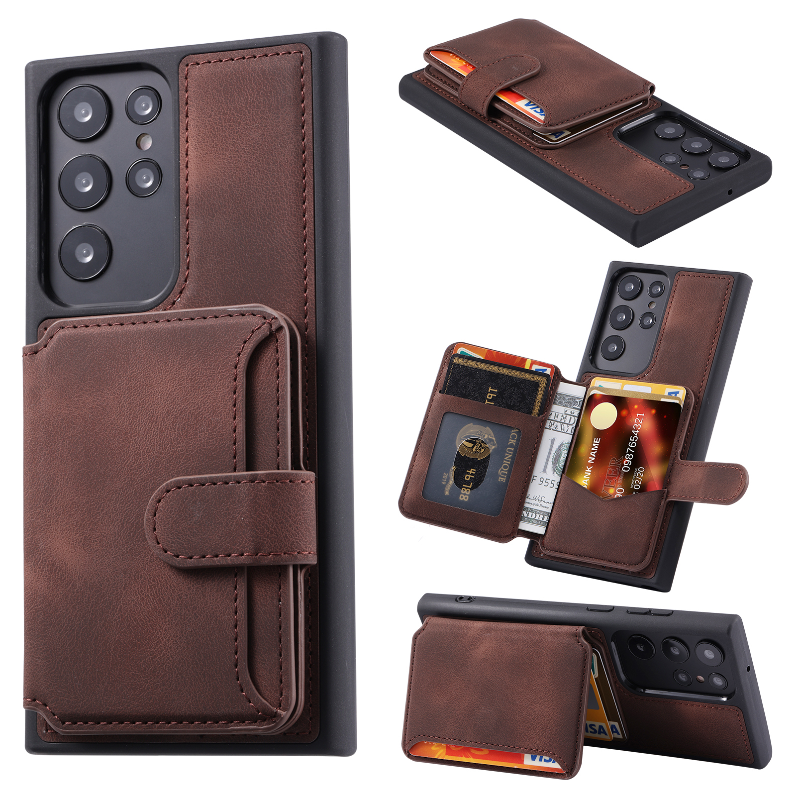 

Für Samsung Galaxy S23 Ultra Kick -stand -leder -mit TPU -telefonhülle RFID -blockierungsbrieftaschenabdeckung - Kaffee, Galaxy S23 Ultra