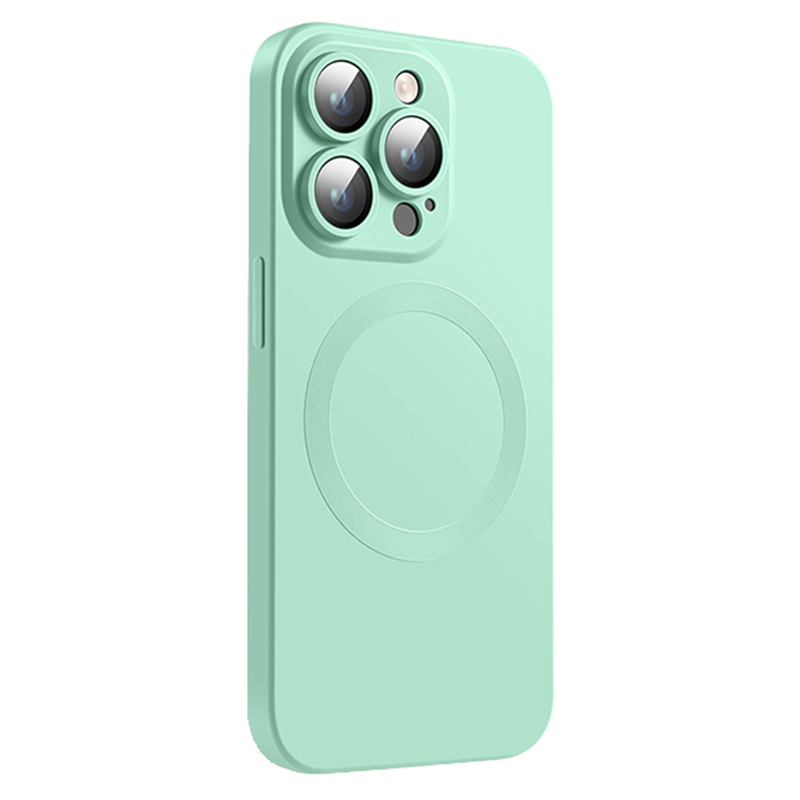 

For iPhone 14 Pro Liquid Silicone Phone Case Compatible with MagSafe, Tempered Glass Lens Protector Cover - Mint Green, iPhone 14 Pro