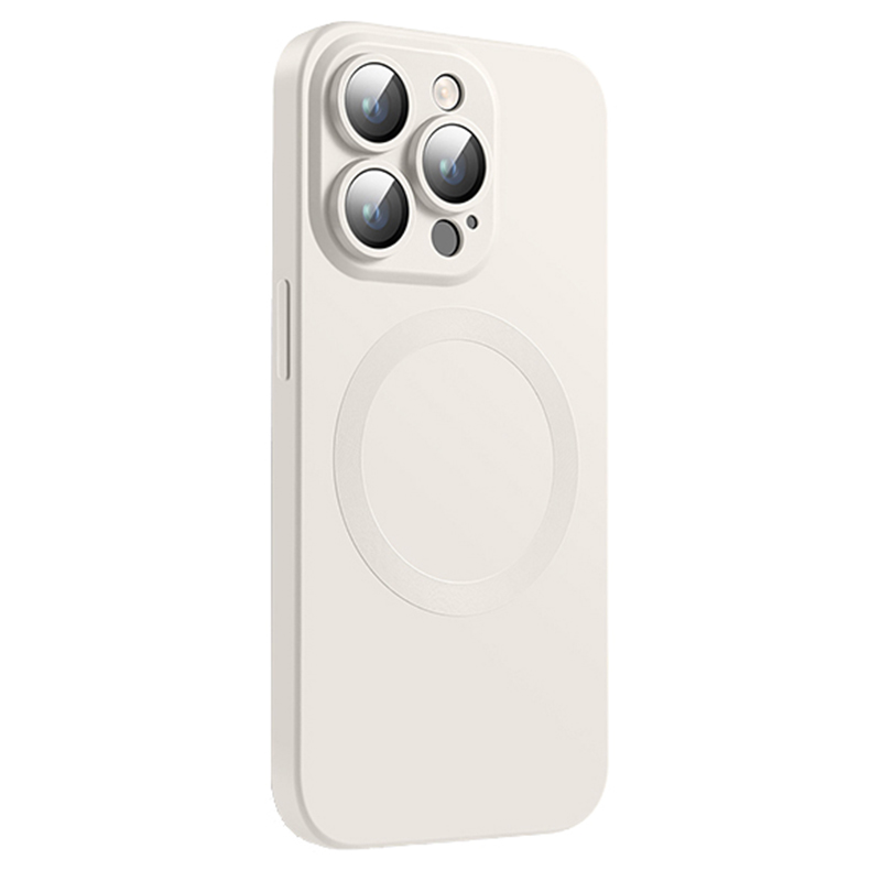 

For iPhone 14 Pro Liquid Silicone Phone Case Compatible with MagSafe, Tempered Glass Lens Protector Cover - White, iPhone 14 Pro