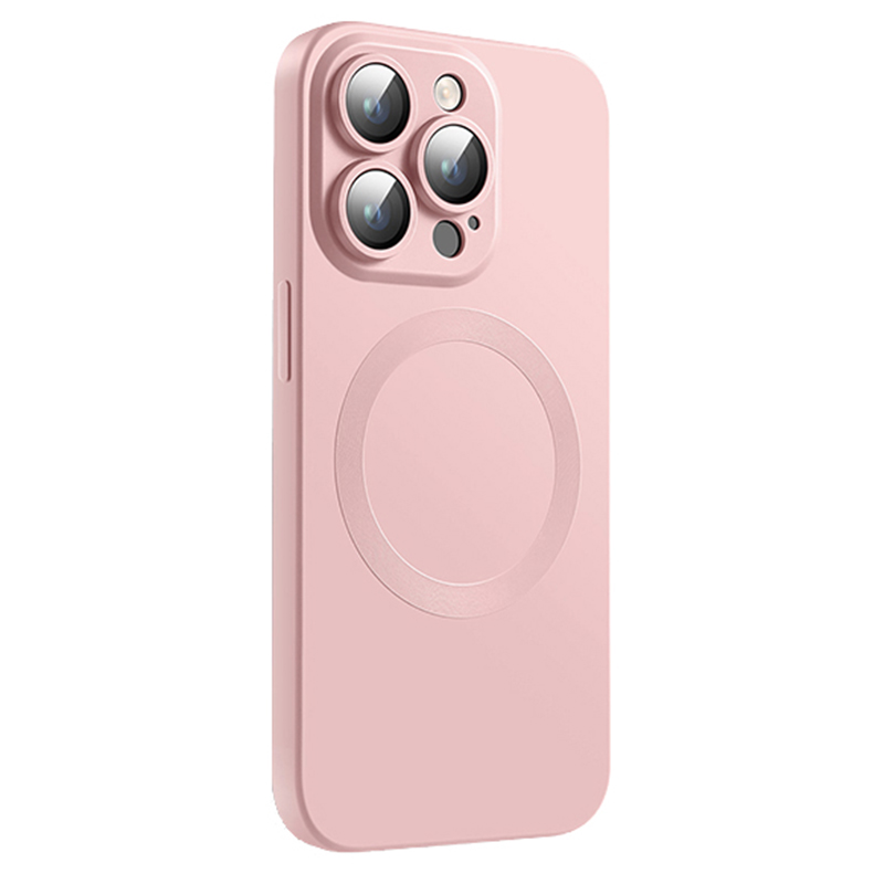 

For iPhone 14 Pro Liquid Silicone Phone Case Compatible with MagSafe, Tempered Glass Lens Protector Cover - Pink, iPhone 14 Pro