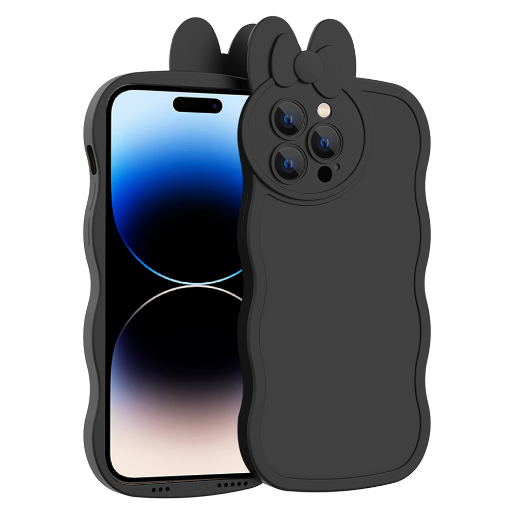 

Für Iphone 14 Pro Liquid Silicon Phone Hülle Süße Kaninchen-form Glatte Schutzabdeckung Mit Linsenschutz - Schwarz, iPhone 14 Pro