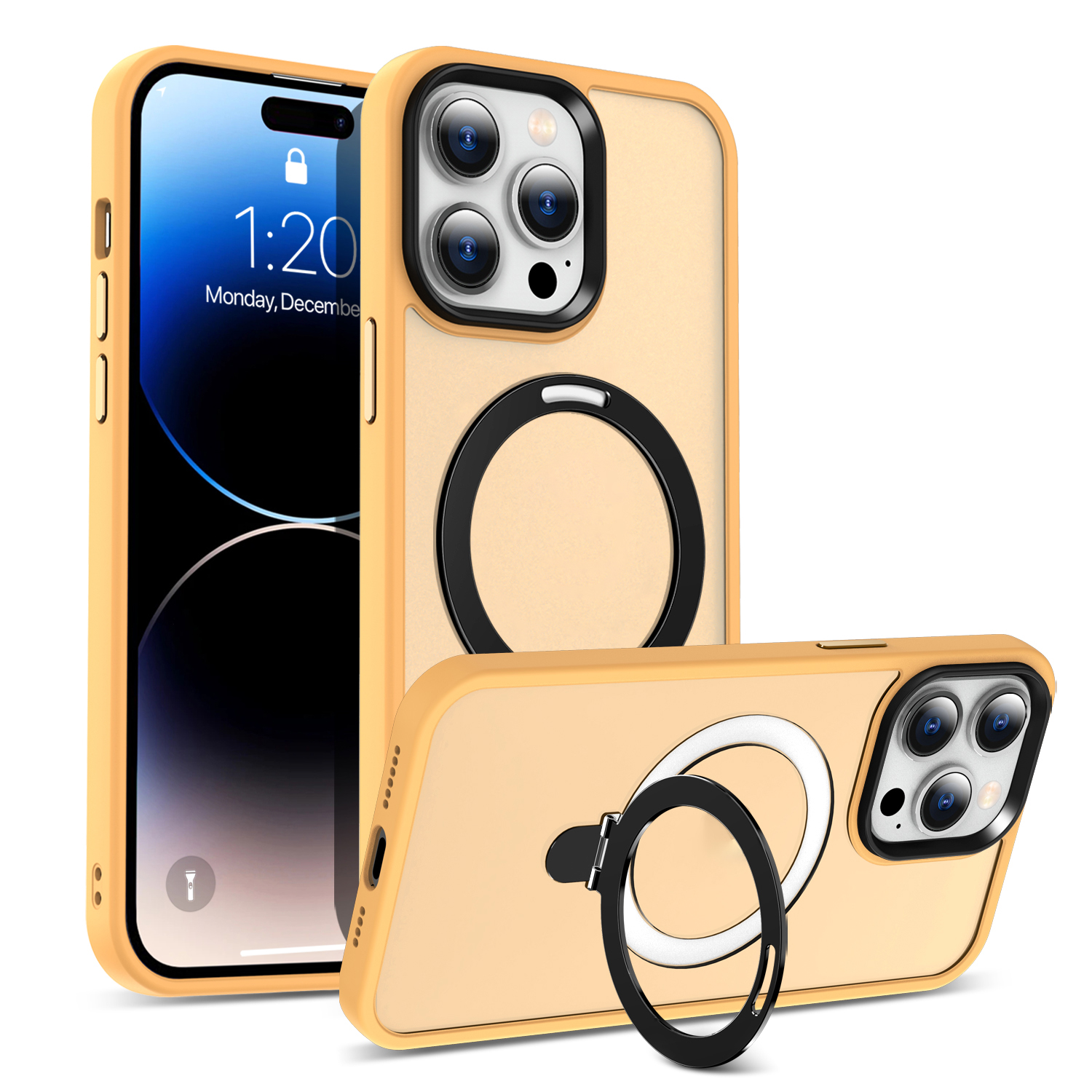 

Für Das Iphone 14 Pro Magnetic Phone Case Kompatibel Mit Magsafe PC+TPU Ring Kickstand Protective Cover - Orange, iPhone 14 Pro