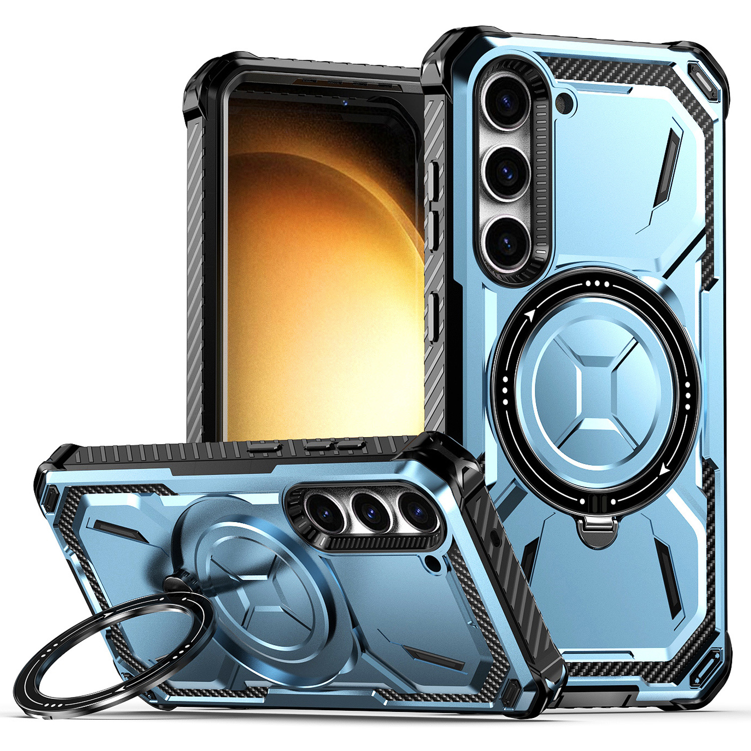 

Für Samsung Galaxy S23+ Magnetic Phone Deckung Pc+ Tpu Ring Kickstand Mobiltelefon Fall - Baby Blau, Galaxy S23+