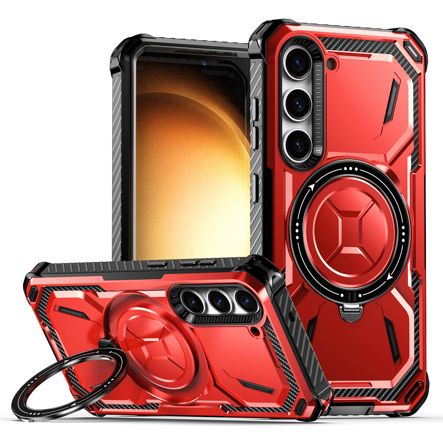 

Für Samsung Galaxy S23+ Magnetic Phone Deckung Pc+ Tpu Ring Kickstand Mobiltelefon Fall - Rot, Galaxy S23+