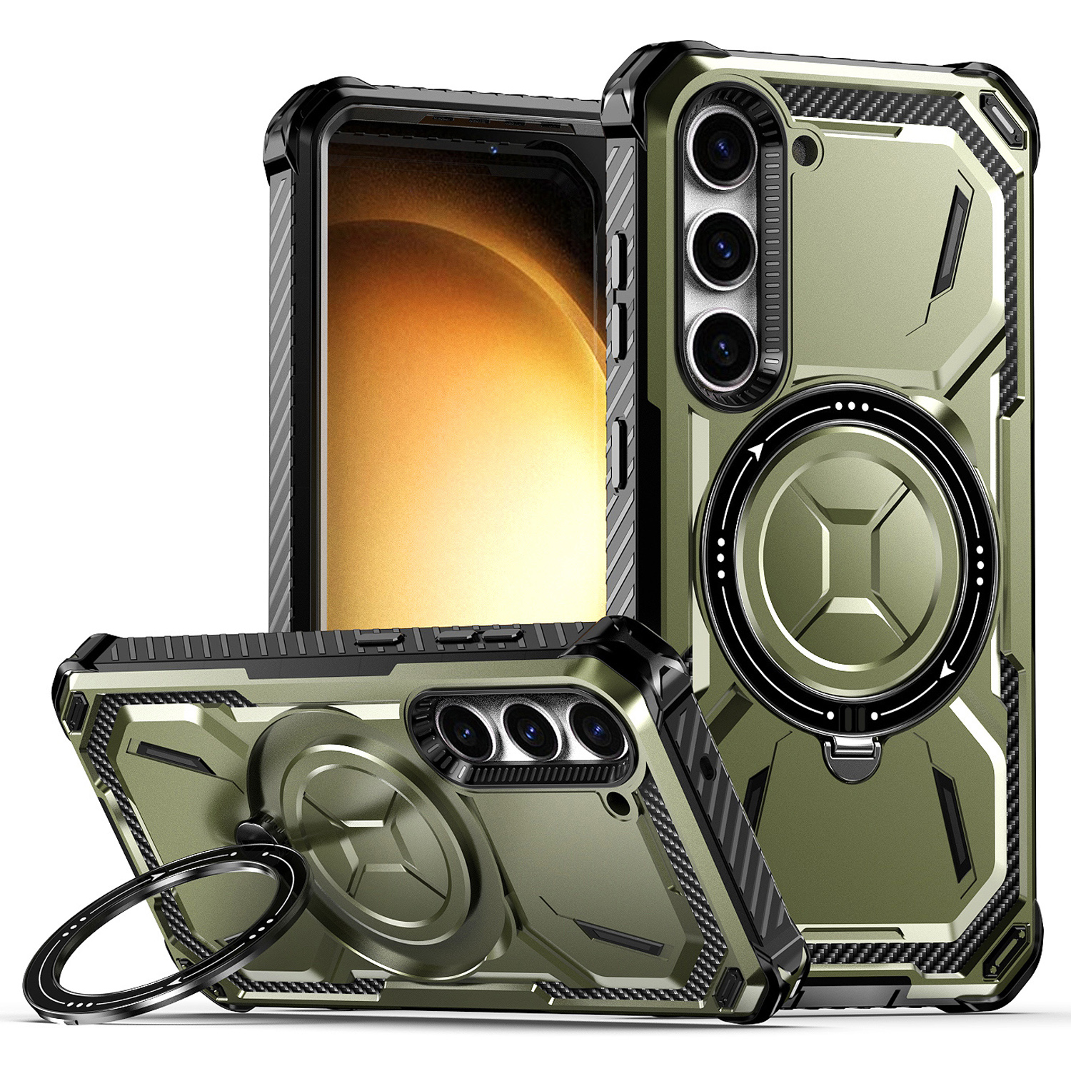 

Für Samsung Galaxy S23+ Magnetic Phone Deckung Pc+ Tpu Ring Kickstand Mobiltelefon Fall - Armeegrün, Galaxy S23+