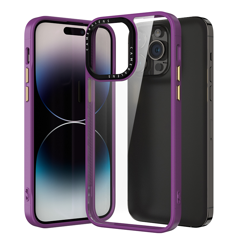 

Für Iphone 14 Pro PC + TPU Transparente Telefonhülle Anti-drop-rückdecke Mit Metalltasten - Lila, iPhone 14 Pro