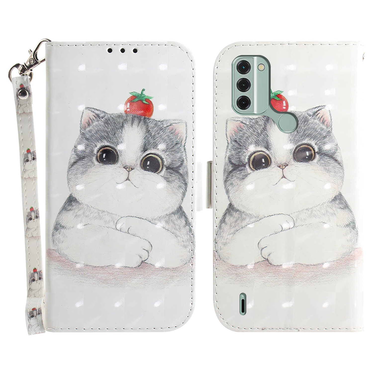 

Für Nokia C31 4G Wallet Phone Haufen Muster Druck PU Leder Flip -abdeckung Mit Riemen - Süße Katze, Nokia C31 4G