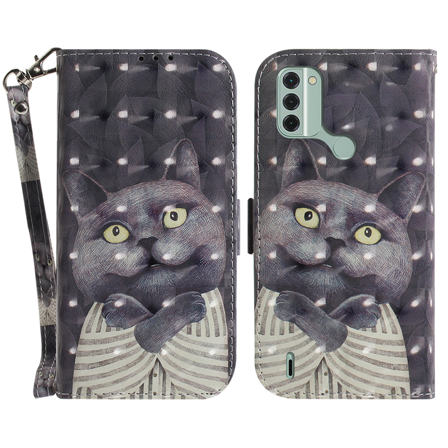

Für Nokia C31 4G Wallet Phone Haufen Muster Druck PU Leder Flip -abdeckung Mit Riemen - Katze Umarmen, Nokia C31 4G