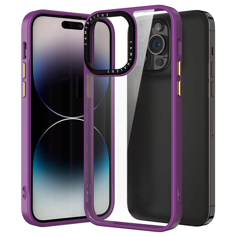 

Für Iphone 14 Pro Max Crystal Clear Phone Hülle PC + TPU Schocksicherer Schutz Rückzugsabdeckung - Lila, iPhone 14 Pro Max
