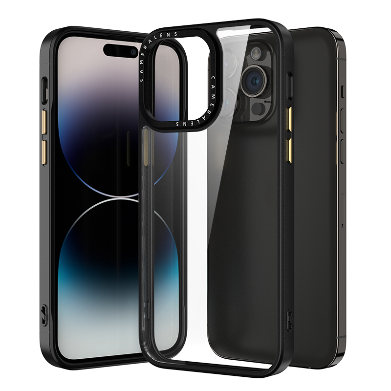 

Für Iphone 14 Pro Max Crystal Clear Phone Hülle PC + TPU Schocksicherer Schutz Rückzugsabdeckung - Schwarz, iPhone 14 Pro Max