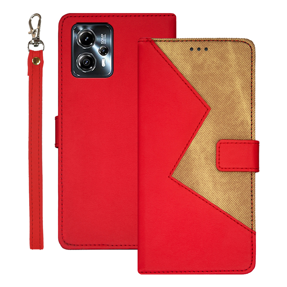 

Idewei Für Motorola Moto G23 4G / G13 4G PU Leder -deckungs -handgelist -gurtfarbe Telefonhülle Mit Kartensteckplätzen - Rot, Motorola Moto G23 4G
