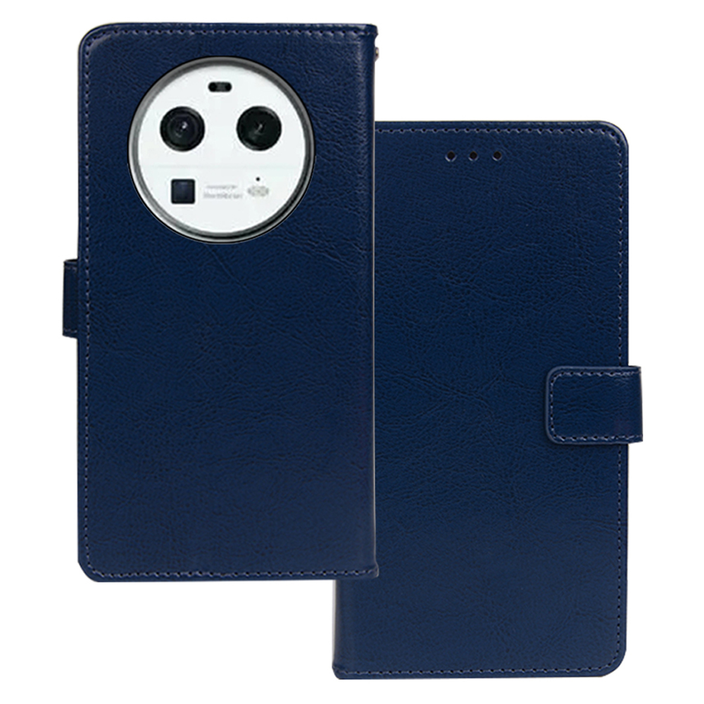 

Idewei Für Oppo Finden X6 Flip Ständer Brieftasche Crazy Horse Textur PU Leder+tpu Telefon Hülle - Blau, Oppo Find X6