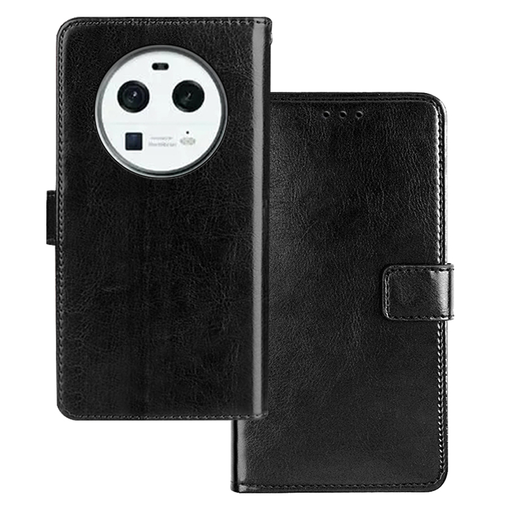 

Idewei Für Oppo Finden X6 Flip Ständer Brieftasche Crazy Horse Textur PU Leder+tpu Telefon Hülle - Schwarz, Oppo Find X6