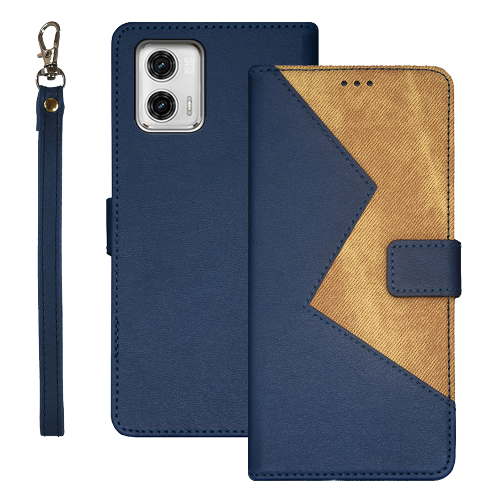 

IDEWEI Für Motorola Moto G73 5G Farbspleißerung Telefonständer Kartenplätze Leder -telefonabdeckung - Blau, Motorola Moto G73 5G