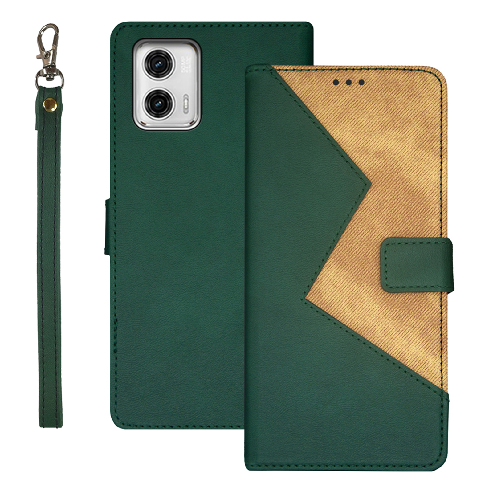 

IDEWEI Für Motorola Moto G73 5G Farbspleißerung Telefonständer Kartenplätze Leder -telefonabdeckung - Grün, Motorola Moto G73 5G