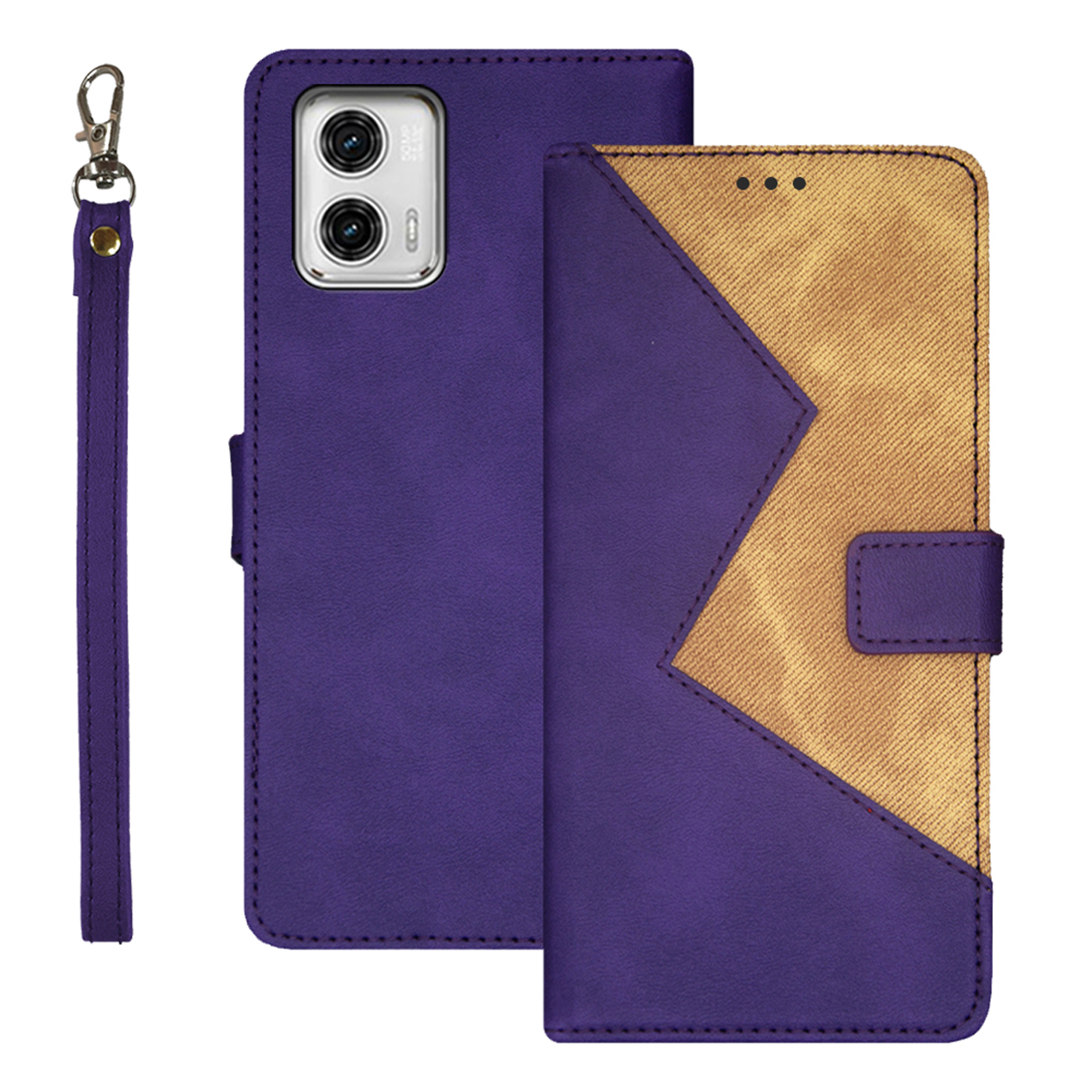 

IDEWEI Für Motorola Moto G73 5G Farbspleißerung Telefonständer Kartenplätze Leder -telefonabdeckung - Lila, Motorola Moto G73 5G