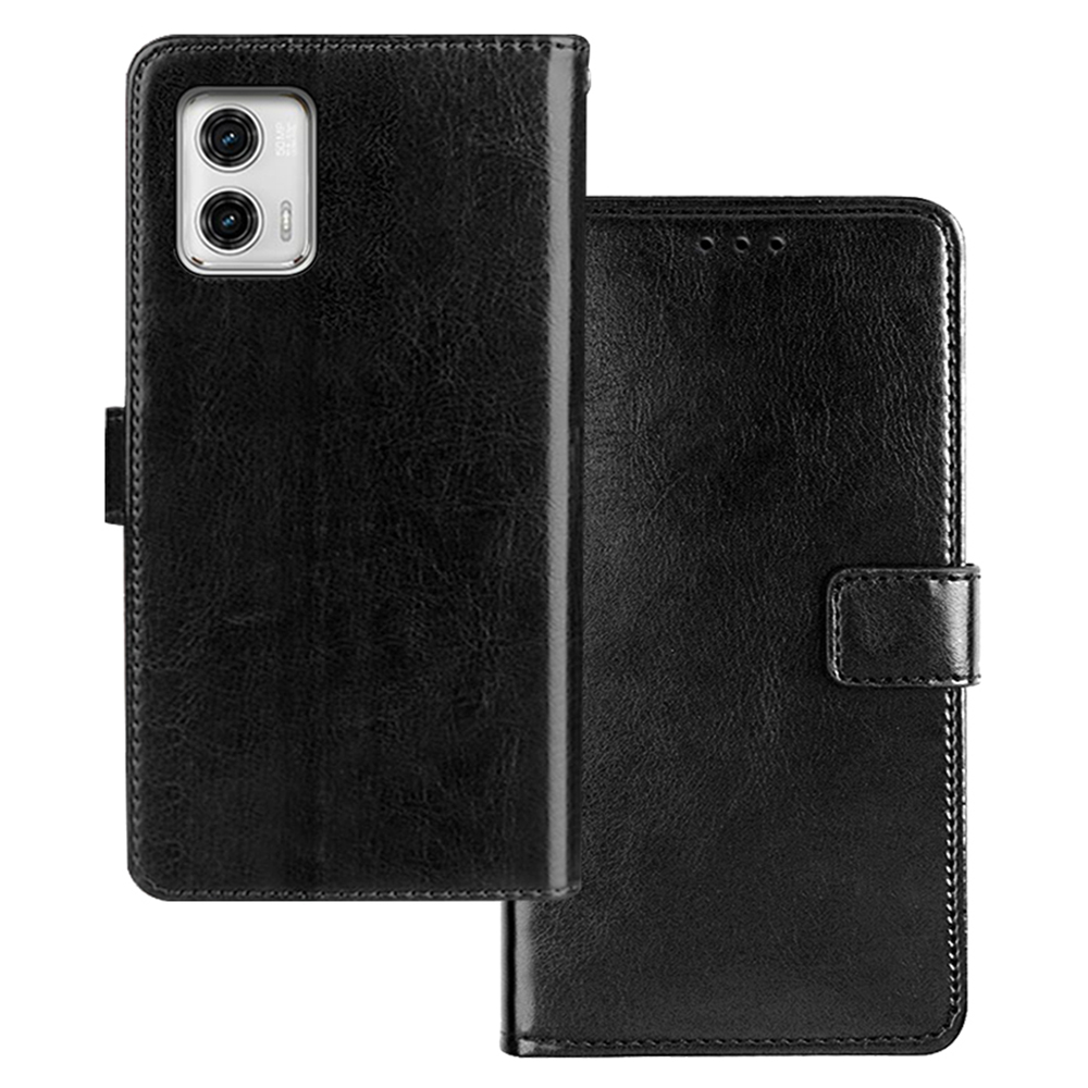

IDEWEI Für Motorola Moto G73 5G Telefon Brieftaschenabdeckung Verrückte Pferde Textur Lederständer Telefonhülle - Schwarz, Motorola Moto G73 5G