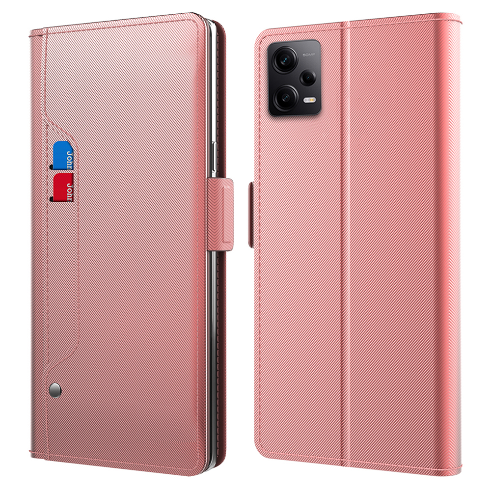 

Für Xiaomi Redmi Note 12 Pro+ 5G PU Lederständer Telefonabdeckungskartenhalter Mit Make -up -spiegel - Roségold, Xiaomi Redmi Note 12 Pro+ 5G
