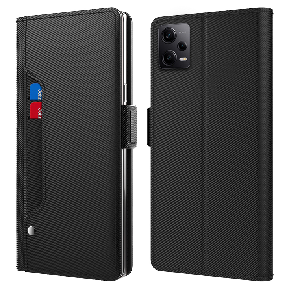 

Für Xiaomi Redmi Note 12 Pro 5G Make -up Mirror Phone Leder Cart Card Halter Stand Telefonabdeckung - Schwarz, Xiaomi Redmi Note 12 Pro 5G