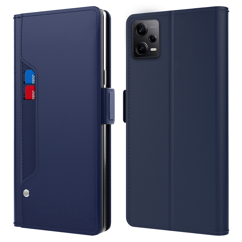 

Für Xiaomi Redmi Note 12 Pro 5G Make -up Mirror Phone Leder Cart Card Halter Stand Telefonabdeckung - Blau, Xiaomi Redmi Note 12 Pro 5G