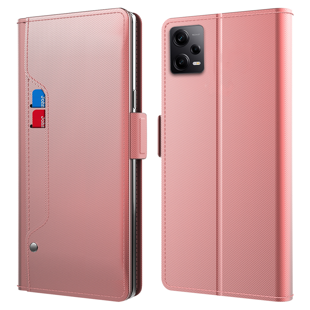 

Für Xiaomi Redmi Note 12 Pro 5G Make -up Mirror Phone Leder Cart Card Halter Stand Telefonabdeckung - Roségold, Xiaomi Redmi Note 12 Pro 5G