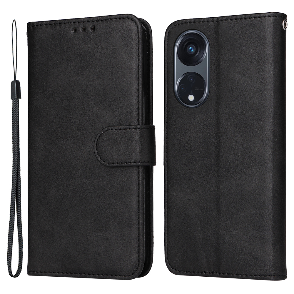 

Für Oppo Reno8 T 5g / A1 Pro 5G Calf Texture Stand Telefon Hülle Leder Telefonabdeckung Mit Riemen - Schwarz, Oppo Reno8 T 5G