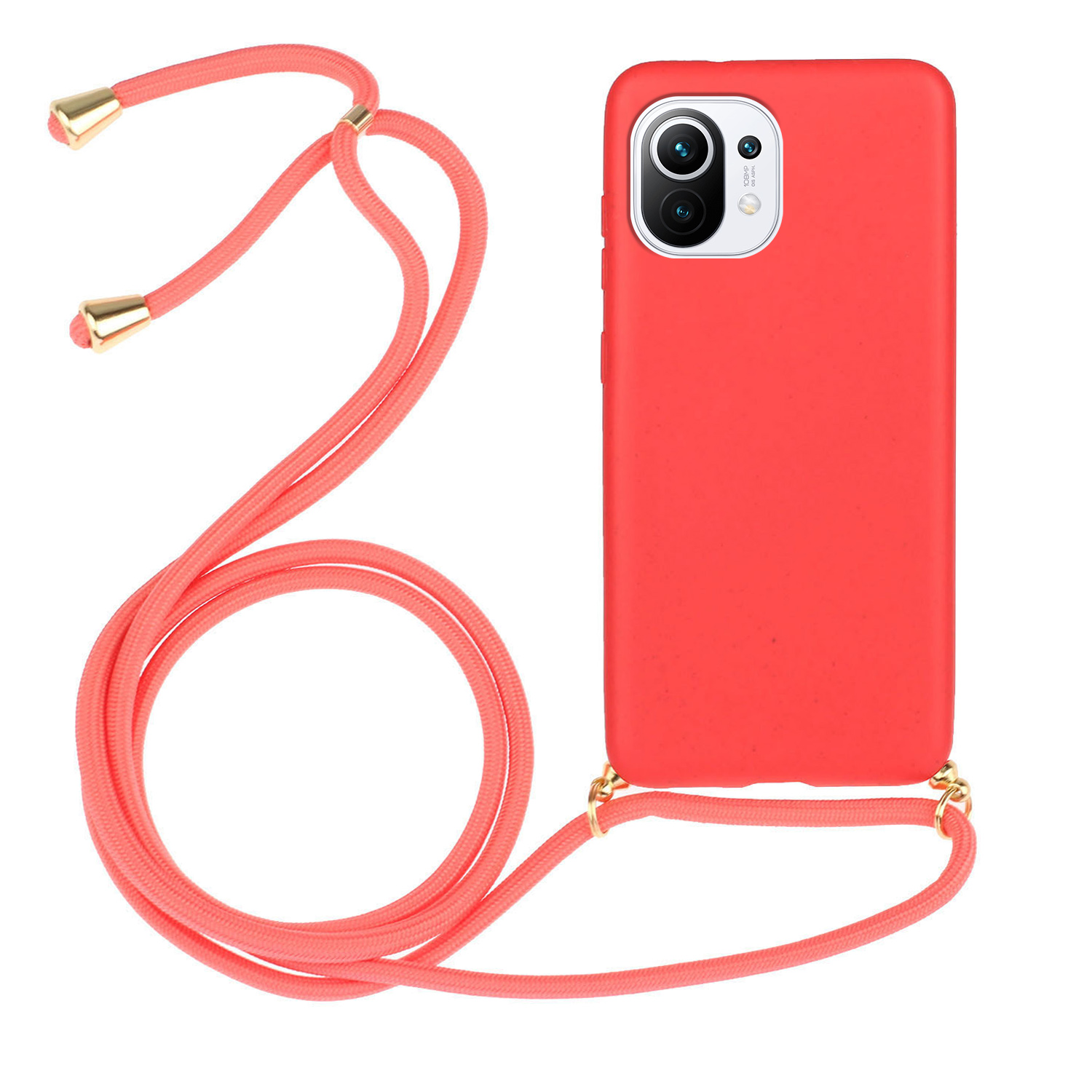 

Für Xiaomi 11 Lite 5g NE / Mi 11 Lite 5G / 4G Mobilfunkkoffer Biologisch Abbaubarer Weizenstroh+tpu -telefonabdeckung Mit Lanyard - Rot, Xiaomi 11 Lite 5G NE
