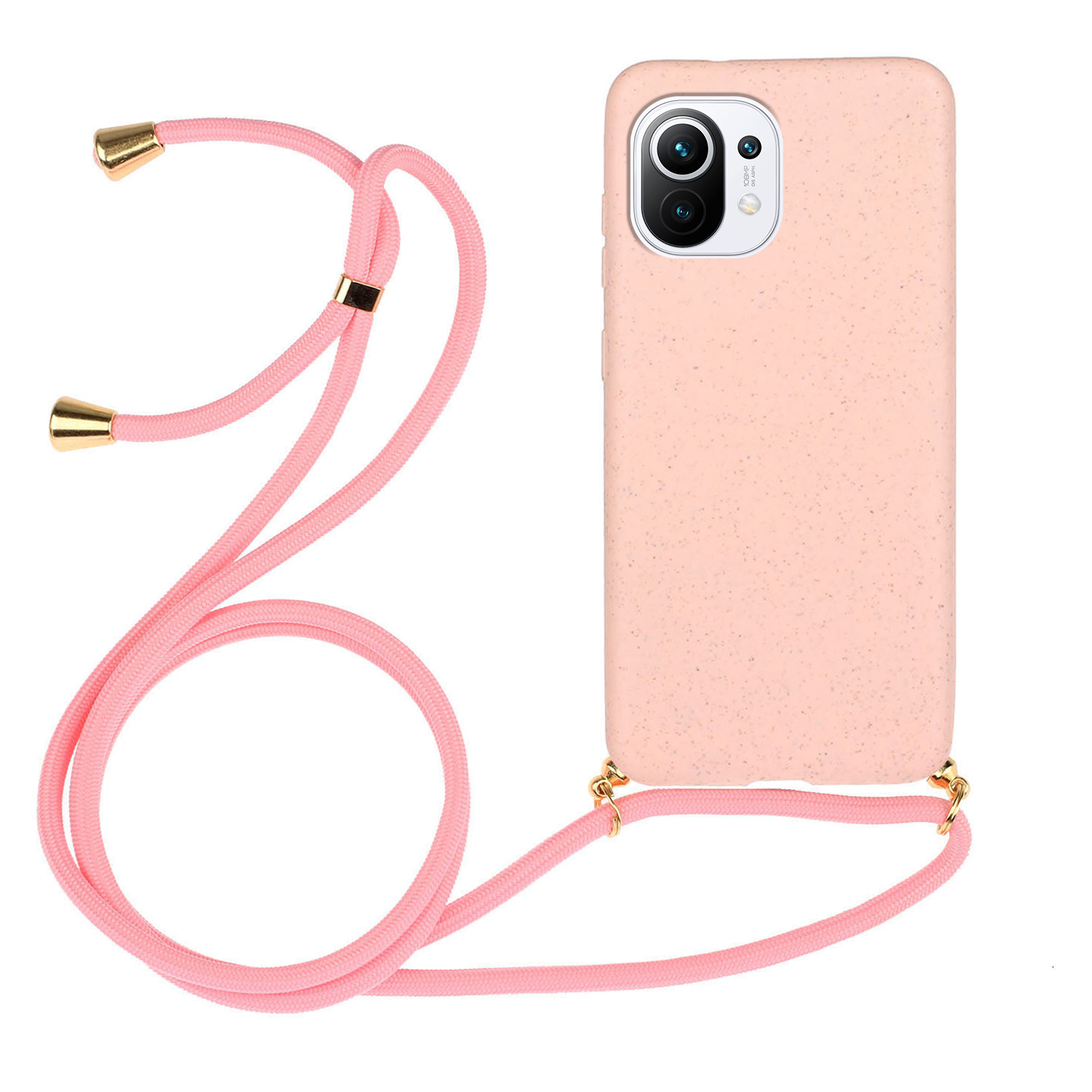 

Für Xiaomi 11 Lite 5g NE / Mi 11 Lite 5G / 4G Mobilfunkkoffer Biologisch Abbaubarer Weizenstroh+tpu -telefonabdeckung Mit Lanyard - Rosa, Xiaomi 11 Lite 5G NE