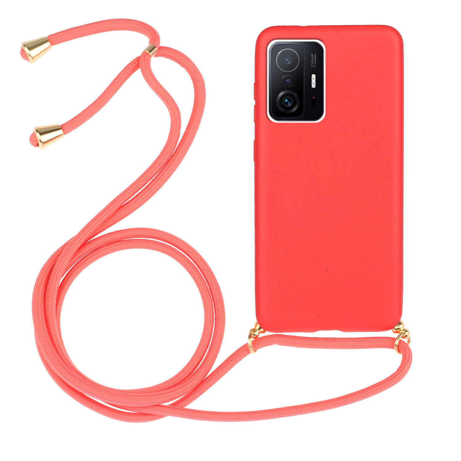 

Für Xiaomi 11t 5G / 11t Pro 5G Biologisch Abbaubarer Weizenstroh+tpu -telefonhülle Schutz Telefonabdeckung Mit Lanyard - Rot, Xiaomi 11T 5G