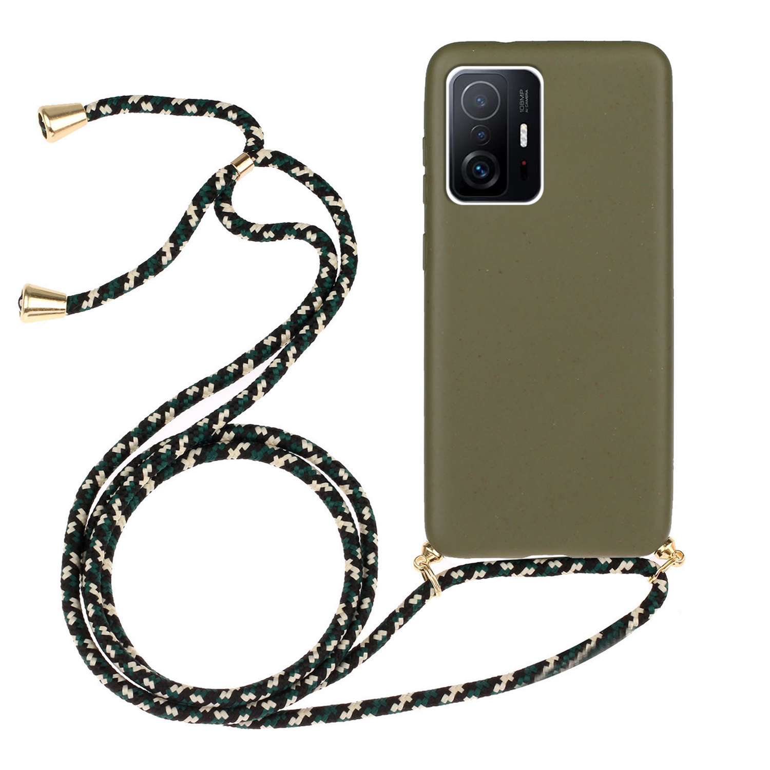 

Für Xiaomi 11t 5G / 11t Pro 5G Biologisch Abbaubarer Weizenstroh+tpu -telefonhülle Schutz Telefonabdeckung Mit Lanyard - Armeegrün, Xiaomi 11T 5G