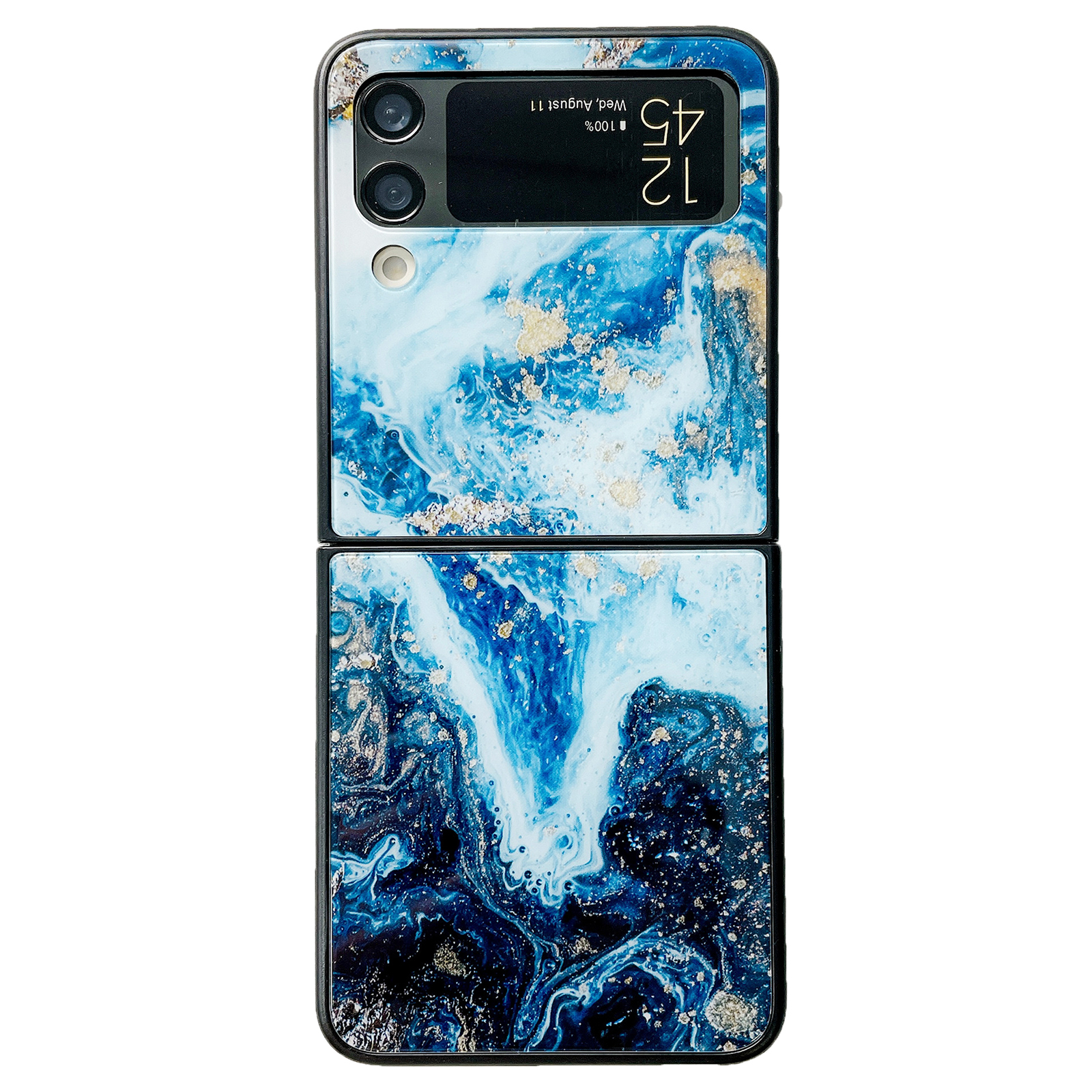

Für Samsung Galaxy Z Flip4 5G Folding Phone Case Glass+PC Marmormuster Telefonabdeckung - Blau Weiss, Galaxy Z Flip4 5G