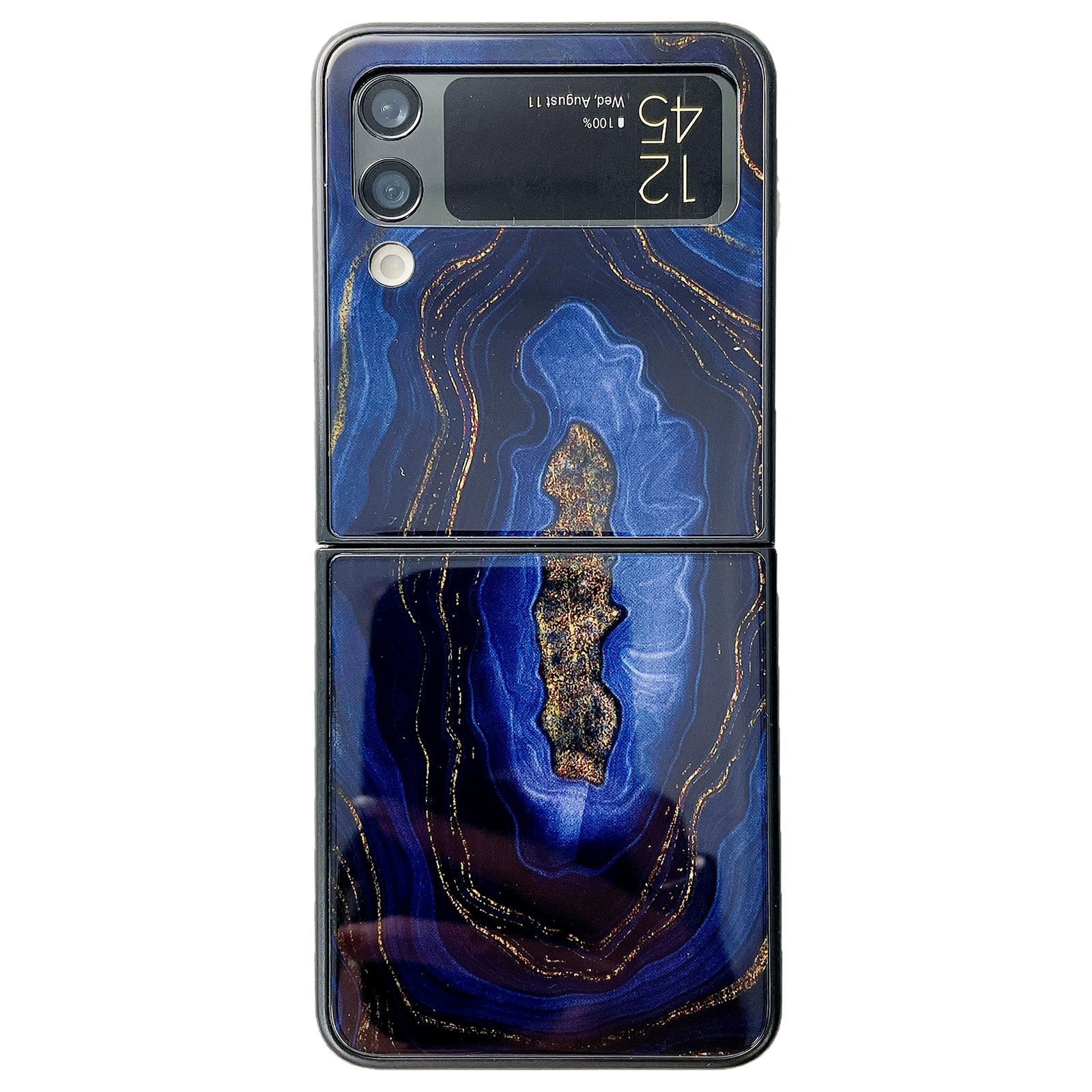 

Für Samsung Galaxy Z Flip4 5G Folding Phone Case Glass+PC Marmormuster Telefonabdeckung - Blau Schwarz, Galaxy Z Flip4 5G