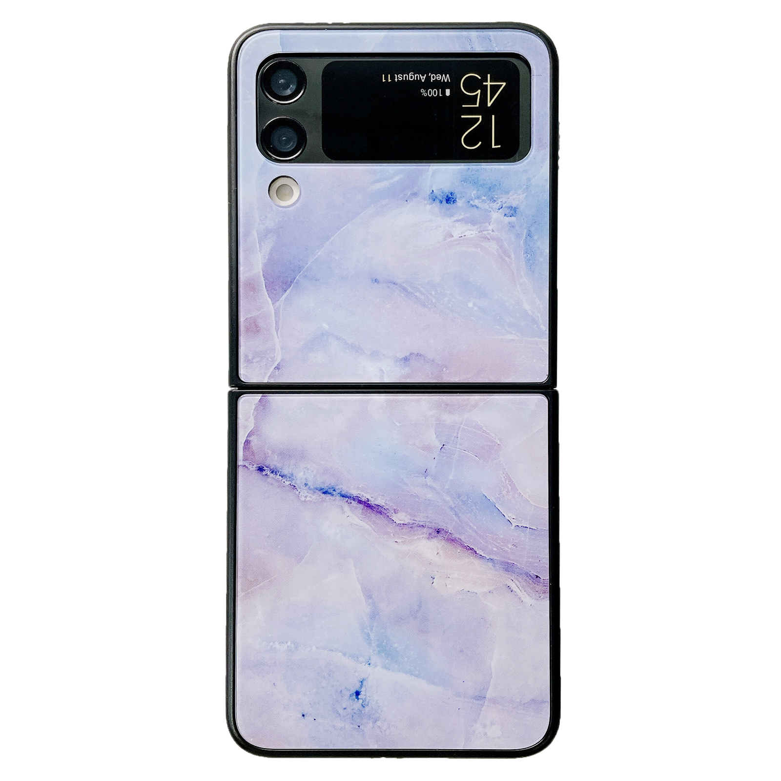 

Für Samsung Galaxy Z Flip3 5G Marmormuster Telefonhülle Glas+pc -schutzhilfe - Lila-blau, Samsung Galaxy Z Flip3 5G