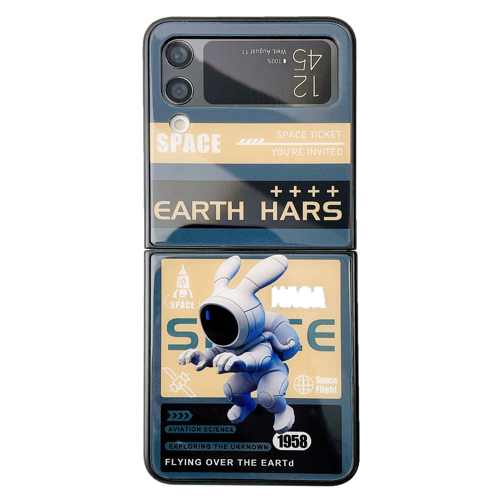 

Für Samsung Galaxy Z Flip3 5G Astronaut Muster Folding Phone Case Glass+PC Anti-drop-rückseite - Gelb Schwarz, Samsung Galaxy Z Flip3 5G