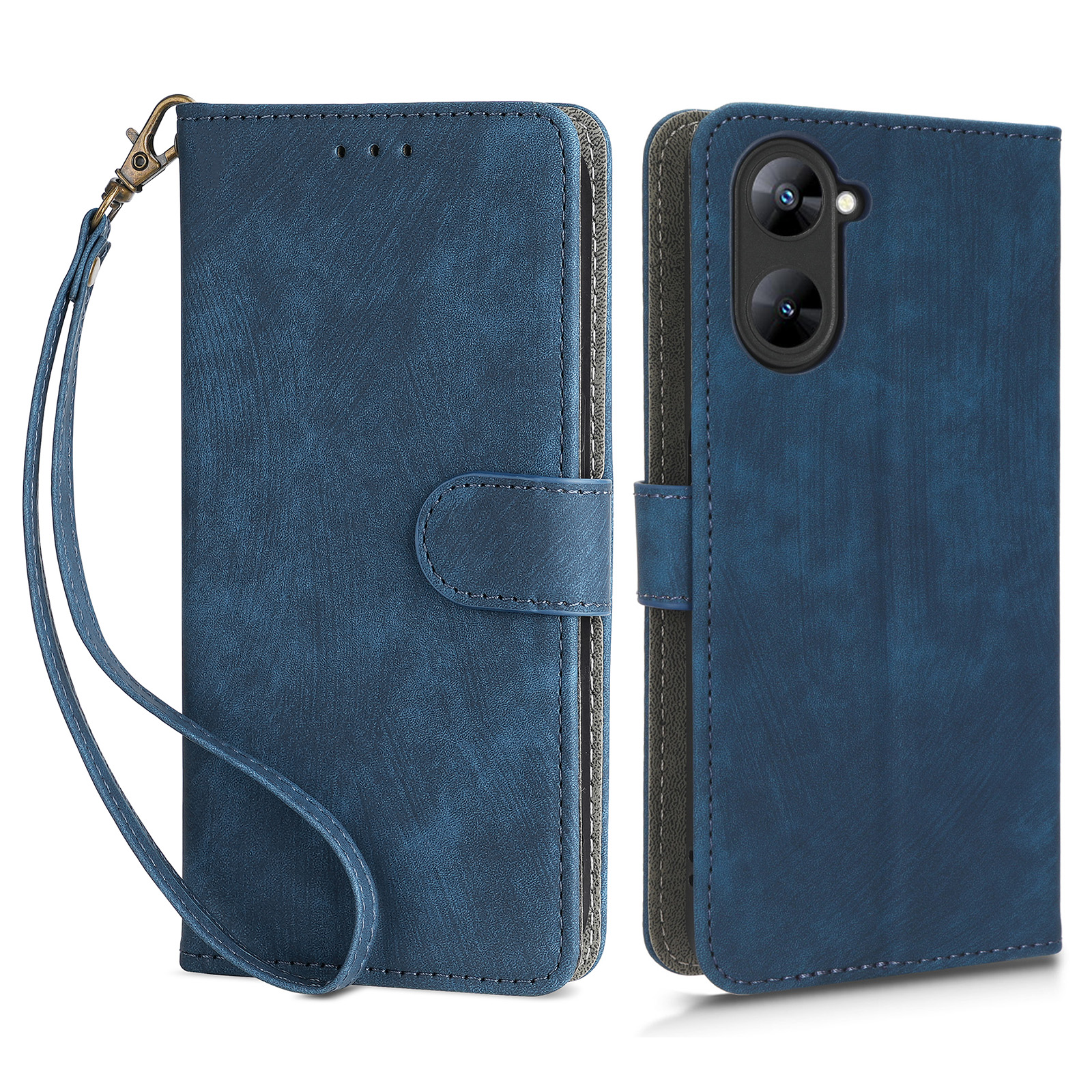 

Für Realme V30 5G / V30t Telefon Lederhülle RFID Blocking Wallet Ständer Telefonabdeckung Mit Riemen - Blau, Realme V30 5G