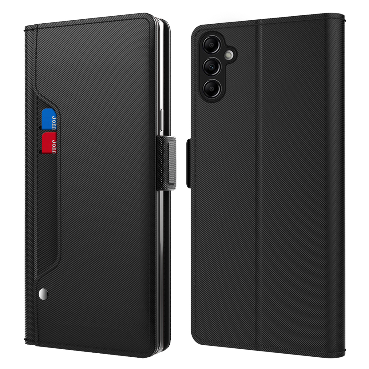 

Für Samsung Galaxy A14 4G / 5G Leder Flip Case Card Halter Ständer Make -up Mirror Telefonhülle - Schwarz, Galaxy A14 5G