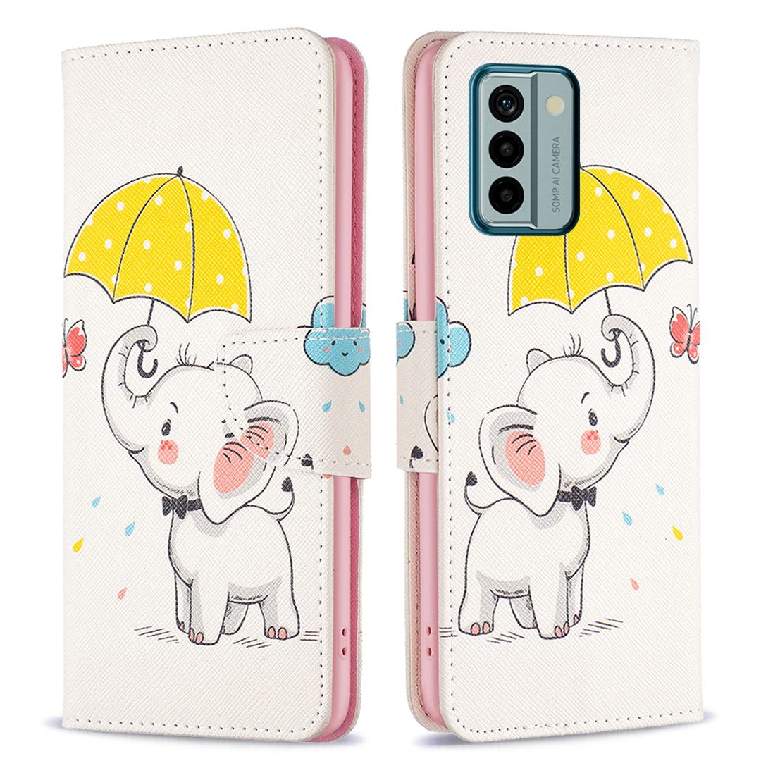 

Binfen -farbe Für Nokia G22 Lederständer Phone Hülle Muster Druckmagnetverschluss Brieftasche Abdeckung - Regenschirm Und Elefant, Nokia G22