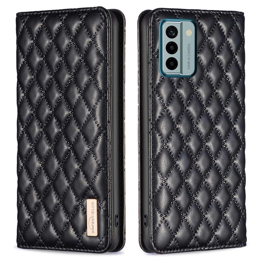 

Binfen Color BF Style-16 Für Nokia G22 Kartenhalter PU Leder Impressiert Rhombus Hülle Telefonabdeckung - Schwarz, Nokia G22