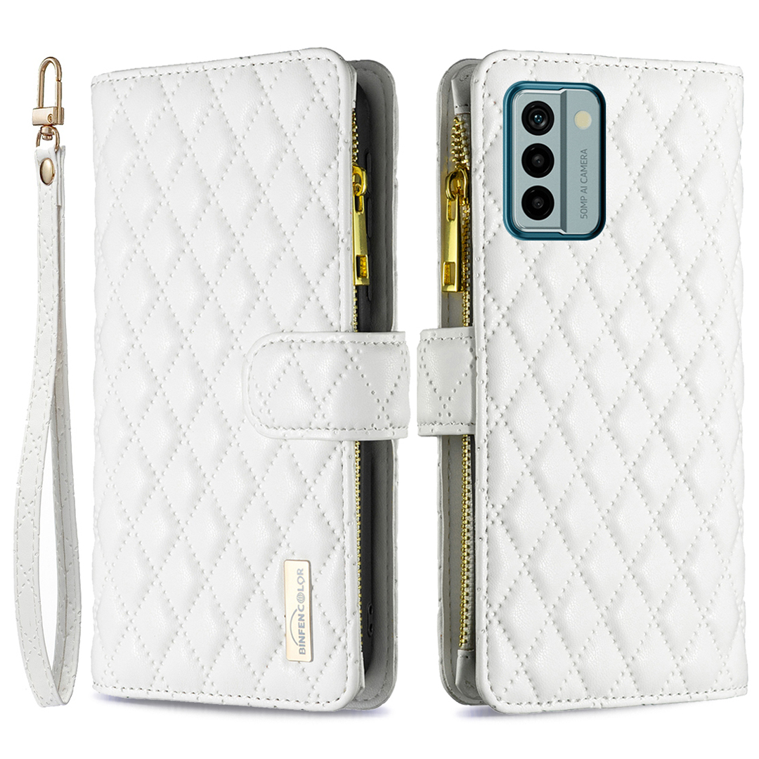 

Binfen Color BF Style-15 Für Nokia G22 Reißverschlusspocket PU Leder Brieftasche Telefon Hülle Schockdicht - Weiss, Nokia G22