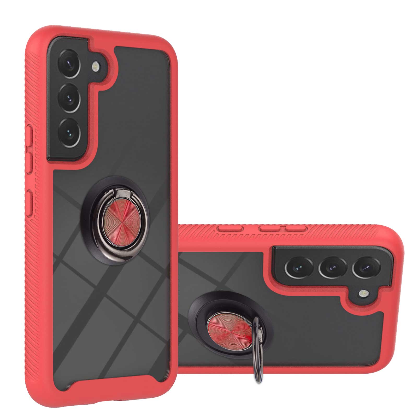 

YB PC Series-5 Für Samsung Galaxy S23 Ring Kickstand Transparent Cover PC+TPU Abnehmbar 2-in-1-telefonhülle - Rot, Galaxy S23