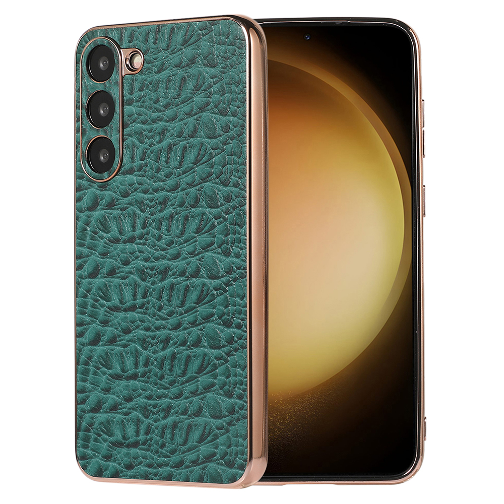 

Für Samsung Galaxy S23 Nano Electroplating Echtes Kuhleder -leder -schicht -deckungsabdeckung TPU+PC Bottom Case - Grün, Galaxy S23