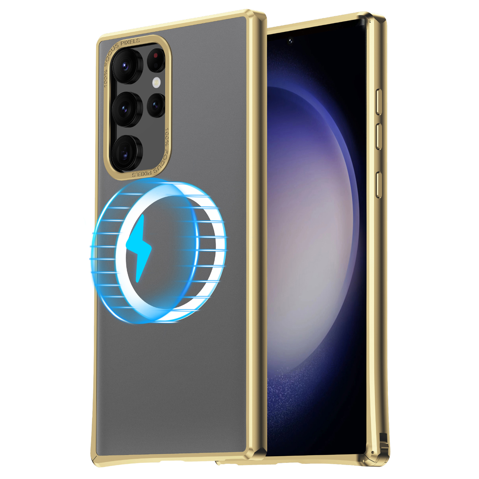 

Für Samsung Galaxy S22 Ultra 5G Magnetic Phone Hülle Matte PC -rückenmodellrahmenabdeckung Mit Eckschnalle - Gold, Galaxy S22 Ultra 5G