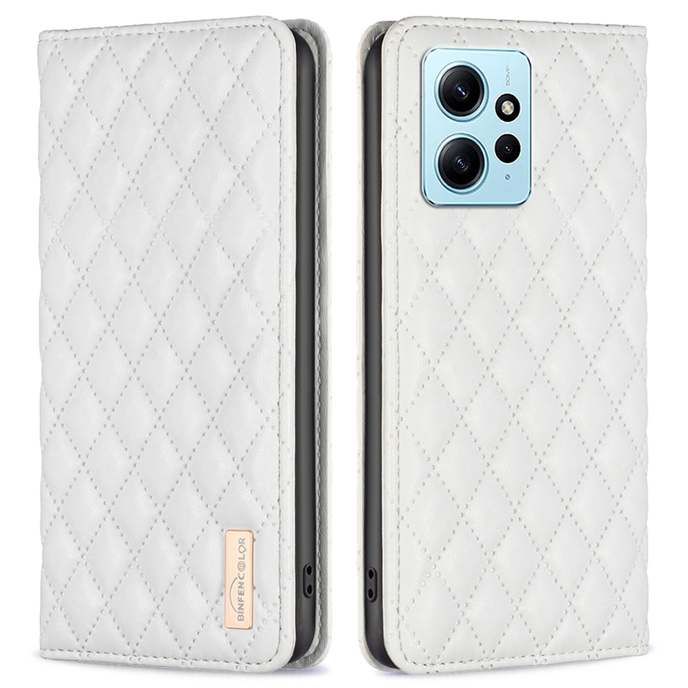 

Binfen Color BF Style-16 Für Xiaomi Redmi Note 12 4G Kartenhalter PU Leder Impressiert Rhombus Hülle Telefonabdeckung - Weiss, Xiaomi Redmi Note 12 4G
