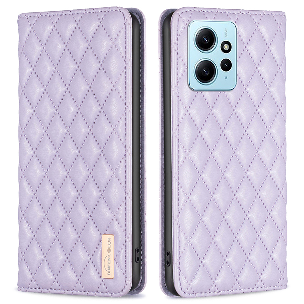 

Binfen Color BF Style-16 Für Xiaomi Redmi Note 12 4G Kartenhalter PU Leder Impressiert Rhombus Hülle Telefonabdeckung - Lila, Xiaomi Redmi Note 12 4G