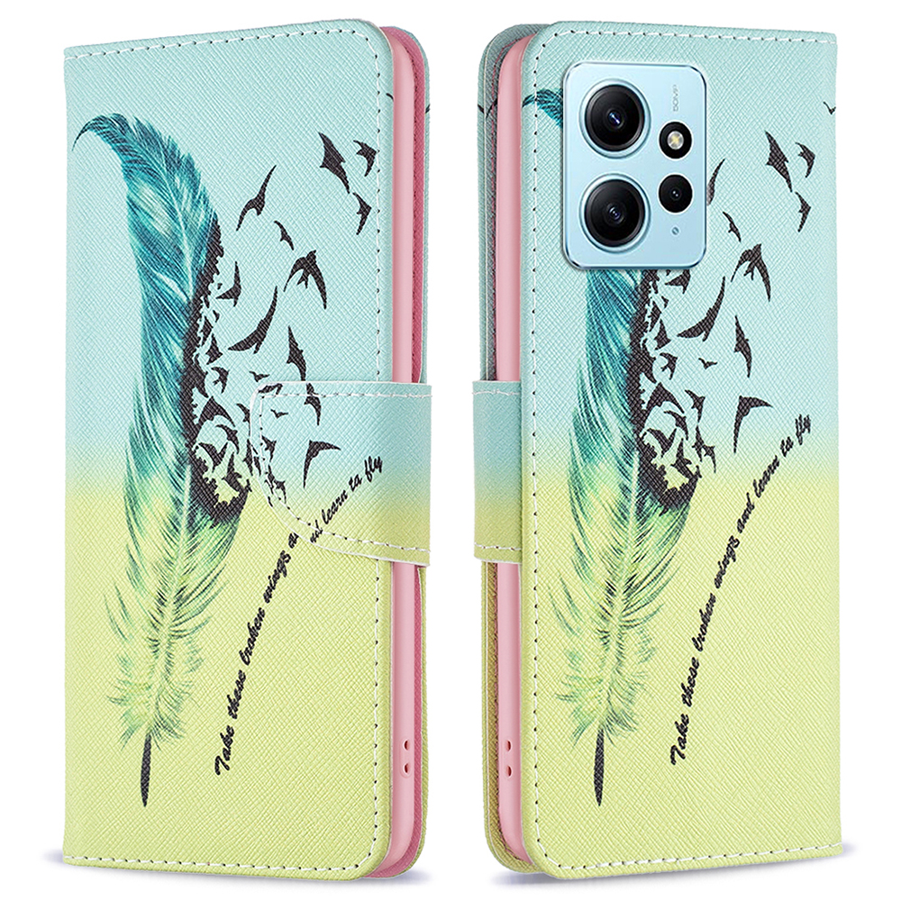 

Für Xiaomi Redmi Hinweis 12 4G Anti-drogen-muster Druckphase PU Leder-brieftasche Abdeckung - Feder, Xiaomi Redmi Note 12 4G