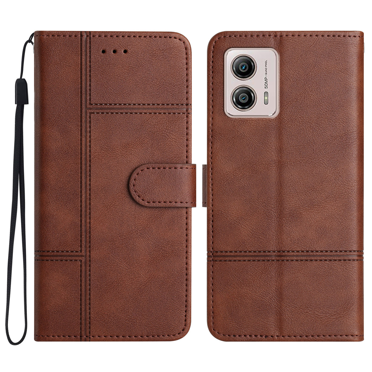 

Für Motorola Moto G73 5G PU Leder Business Style Phone Hülle Leitung Geprägter Stand Cowide Textur Brieftaschenabdeckung Mit Riemen - Kaffee, Motorola Moto G73 5G