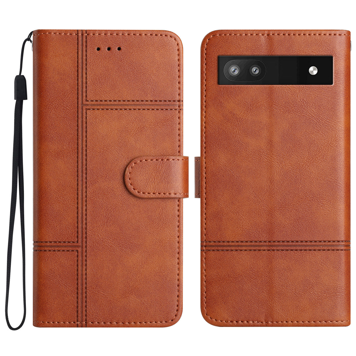 

Für Google Pixel 6a Wallet Phone Case Business PU Leder Line Geprinte Cowide Textur Stand Cover - Braun, Google Pixel 6a